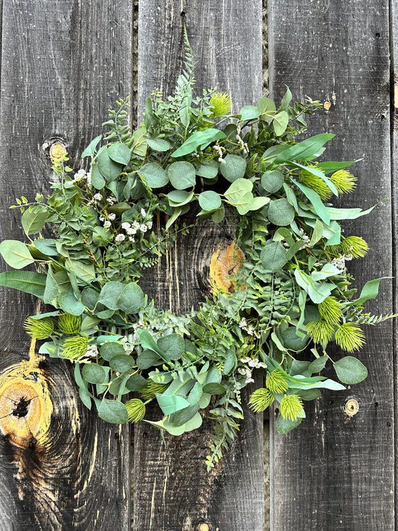 MIXED GREENS & PINECONES WREATH