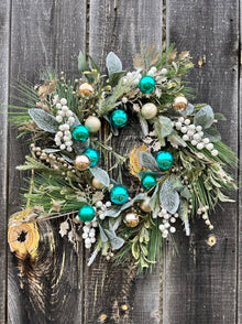  FROSTED GREENS With PINECONES, BERRIES & ORNAMENTS WREATH