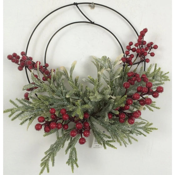 GLITTERED GREENS WITH BERRIES WREATH
