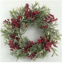  22"D, GLITTERED GREENS/BERRIES WREATH
